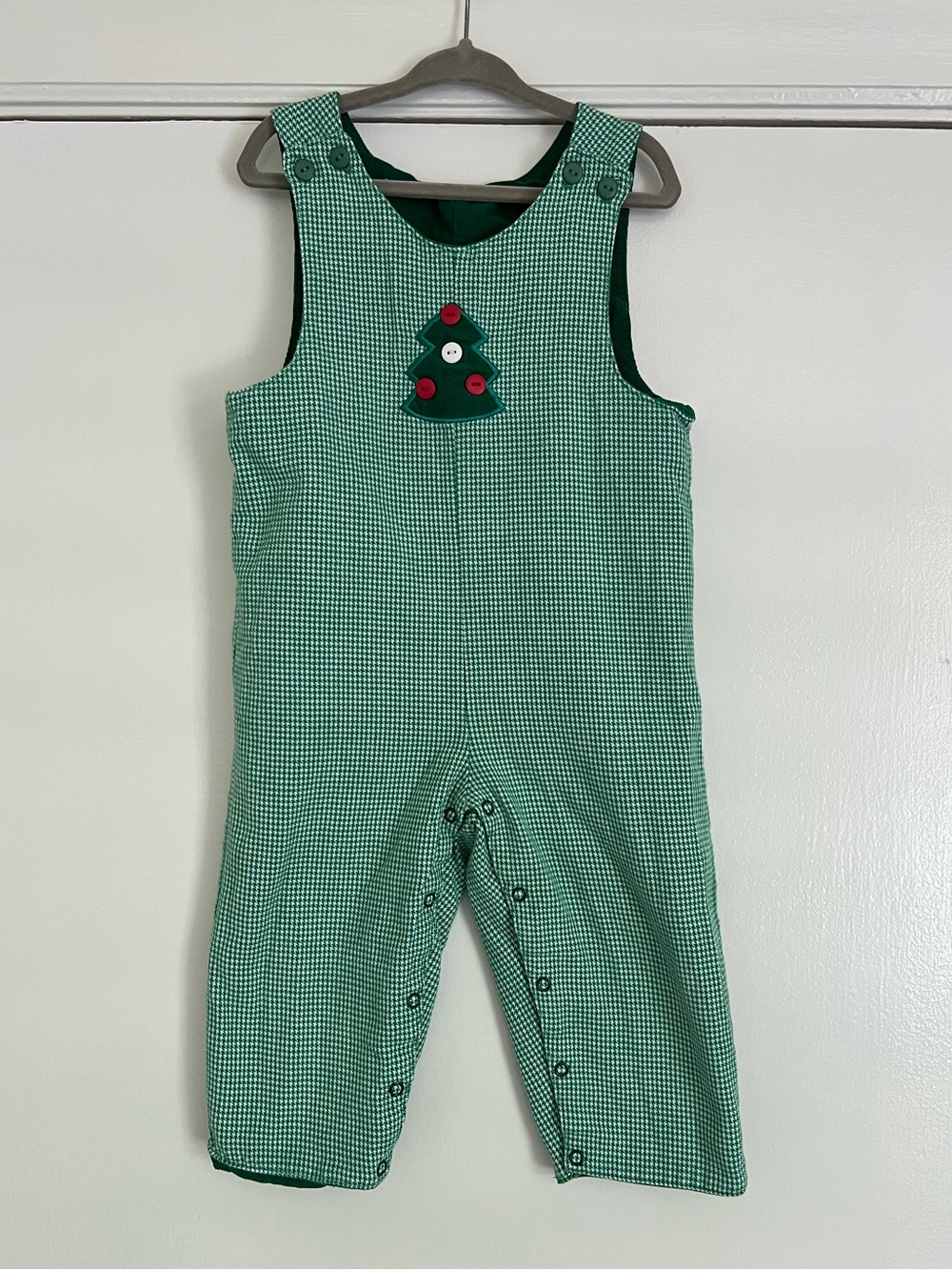 Vintage Reversible Christmas Tree Appliqué Overalls Jon Jon corduroy 24 months - Picture 2 of 5